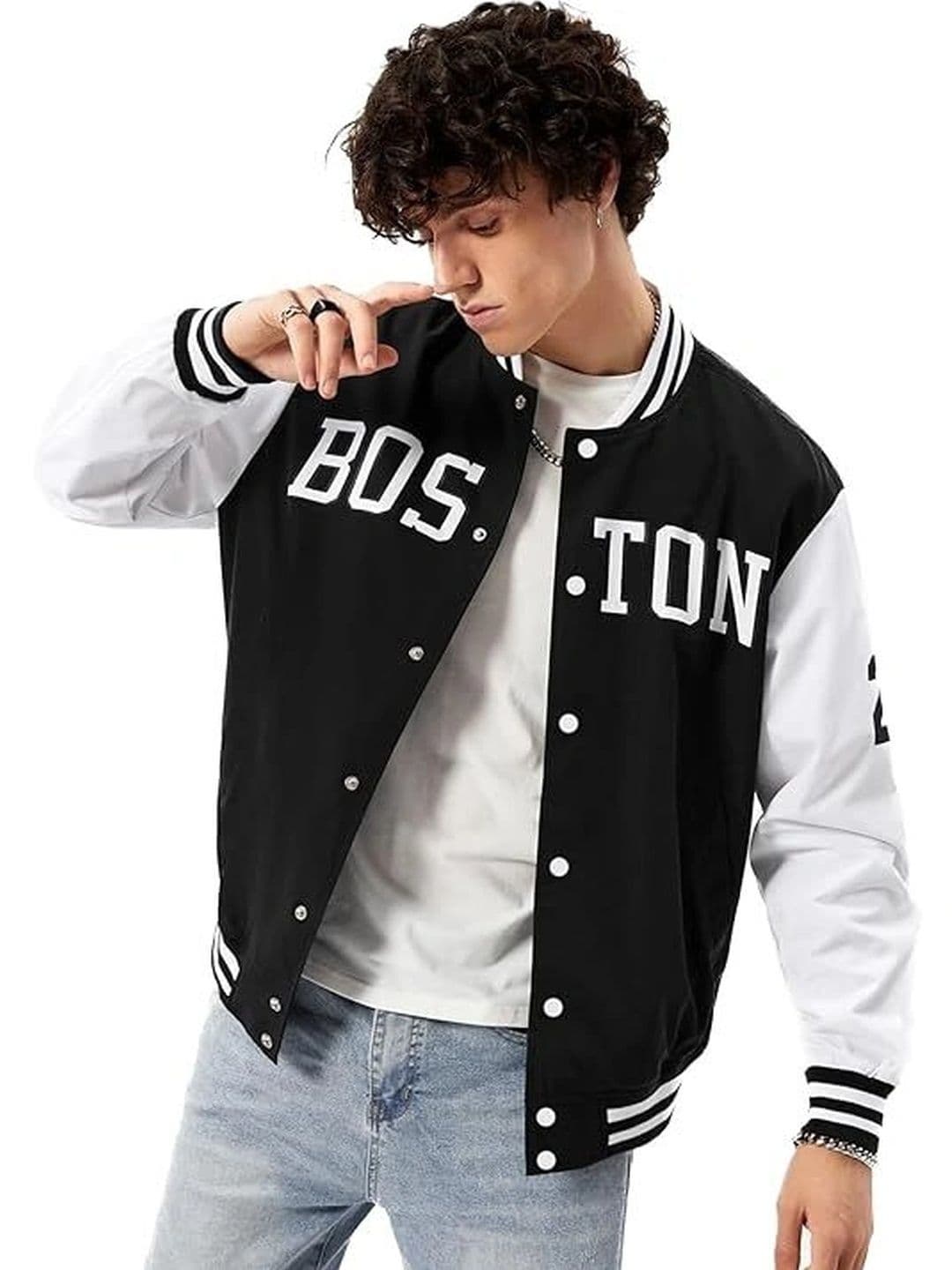 FLAXWEAR Men Typography Colourblocked Fleece Varsity Jacket - view 1