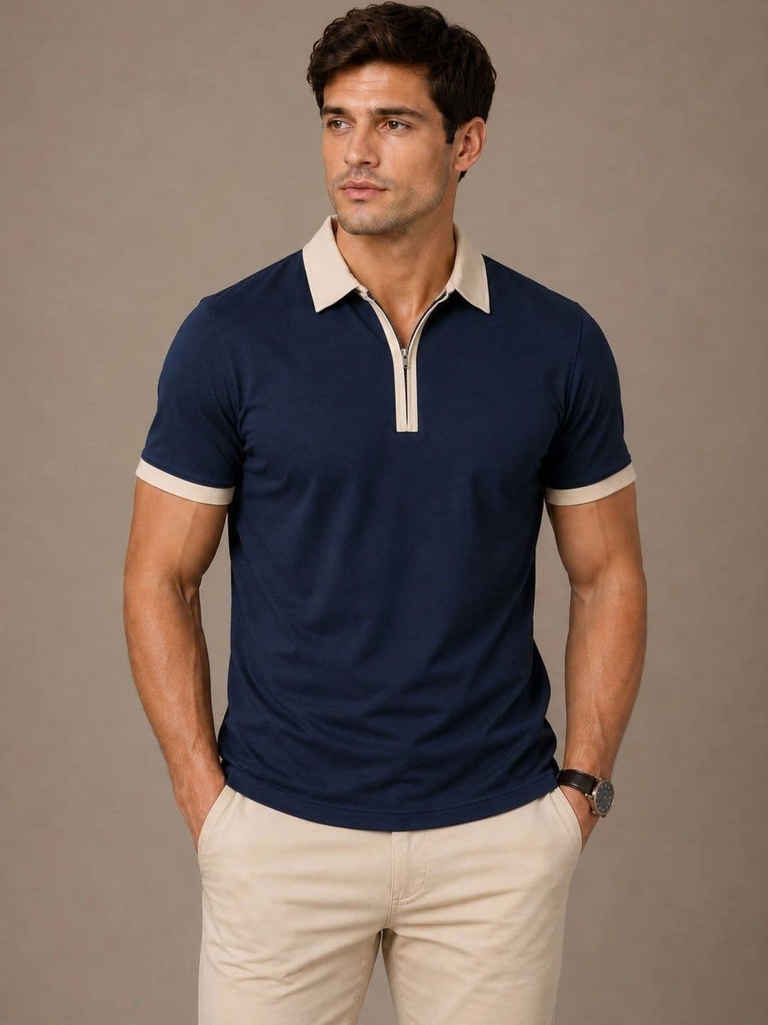 XENOR Men Colourblocked Polo Collar Slim Fit T-shirt - view 1