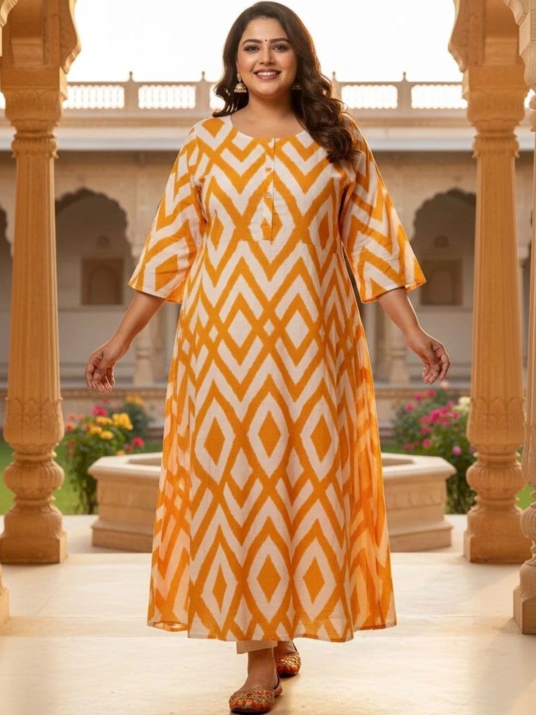 Sztori Printed Round Neck A-Line Ethnic Dresses - view 1