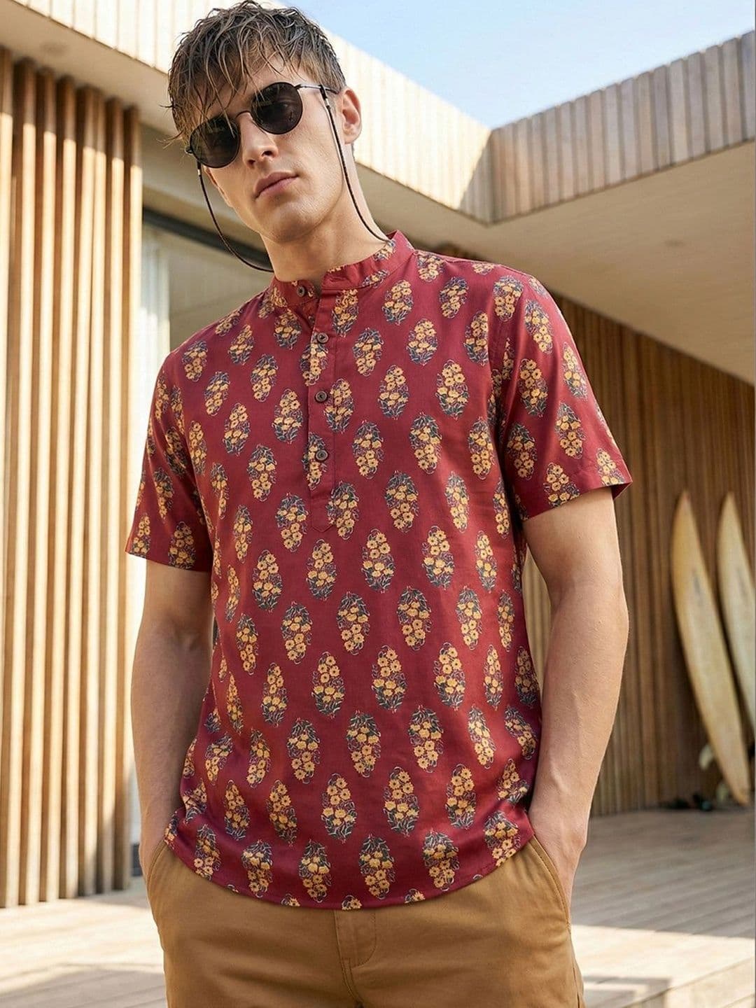 House of Pataudi Men Floral Printed Indie Florals Kurta - view 1
