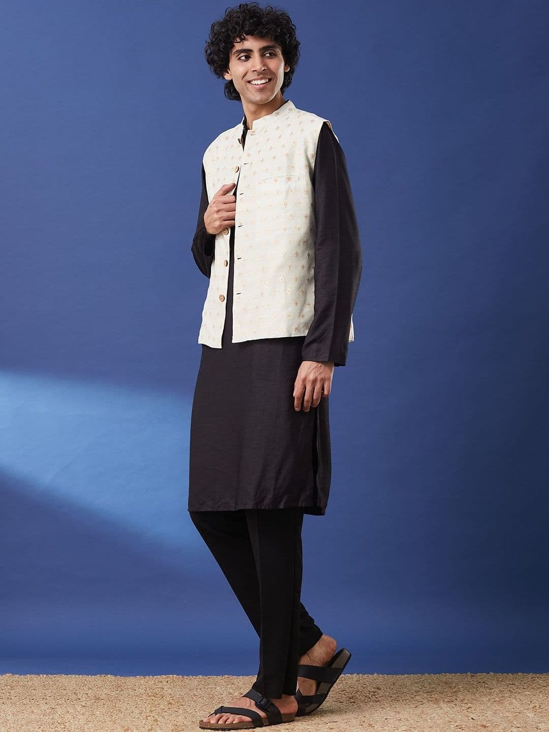 Taavi Men Zari Butti Embellished Mandarin Collar Nehru Jacket - view 1