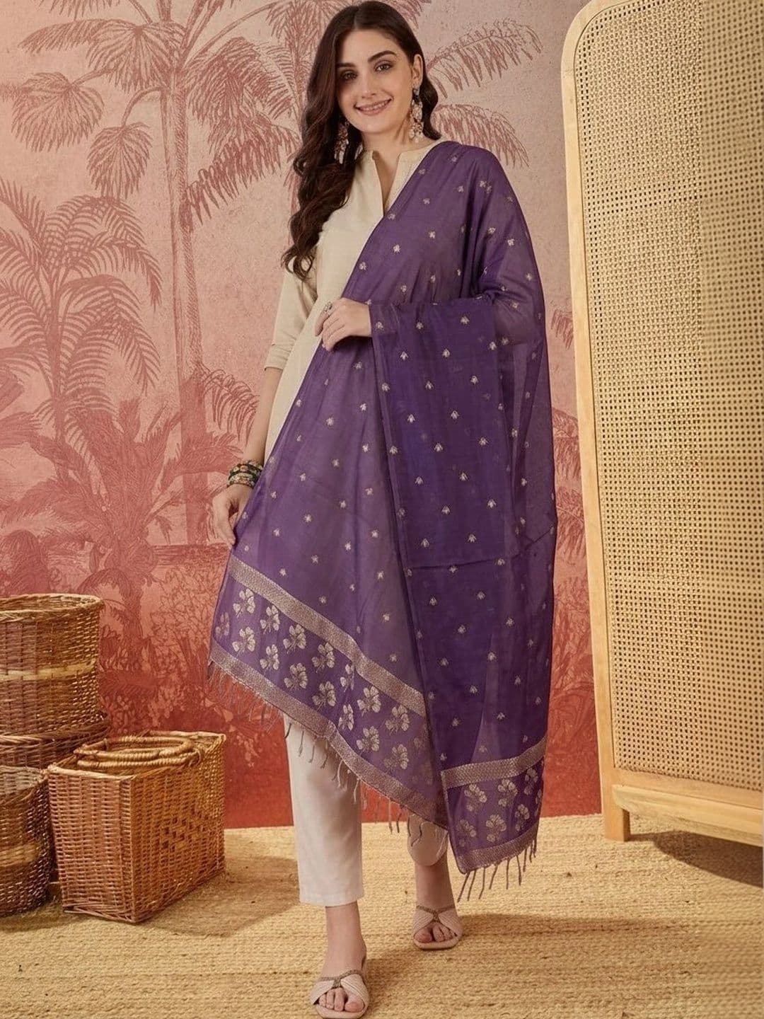 Sangria Woven Design Dupatta with Zari - view 1