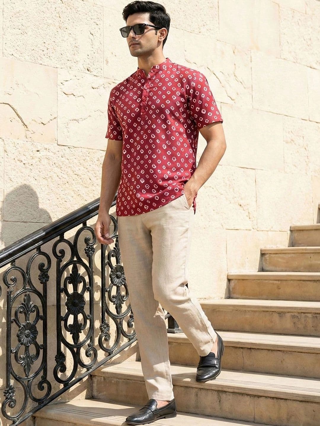 House of Pataudi Men Geometric Printed Kurta - view 1