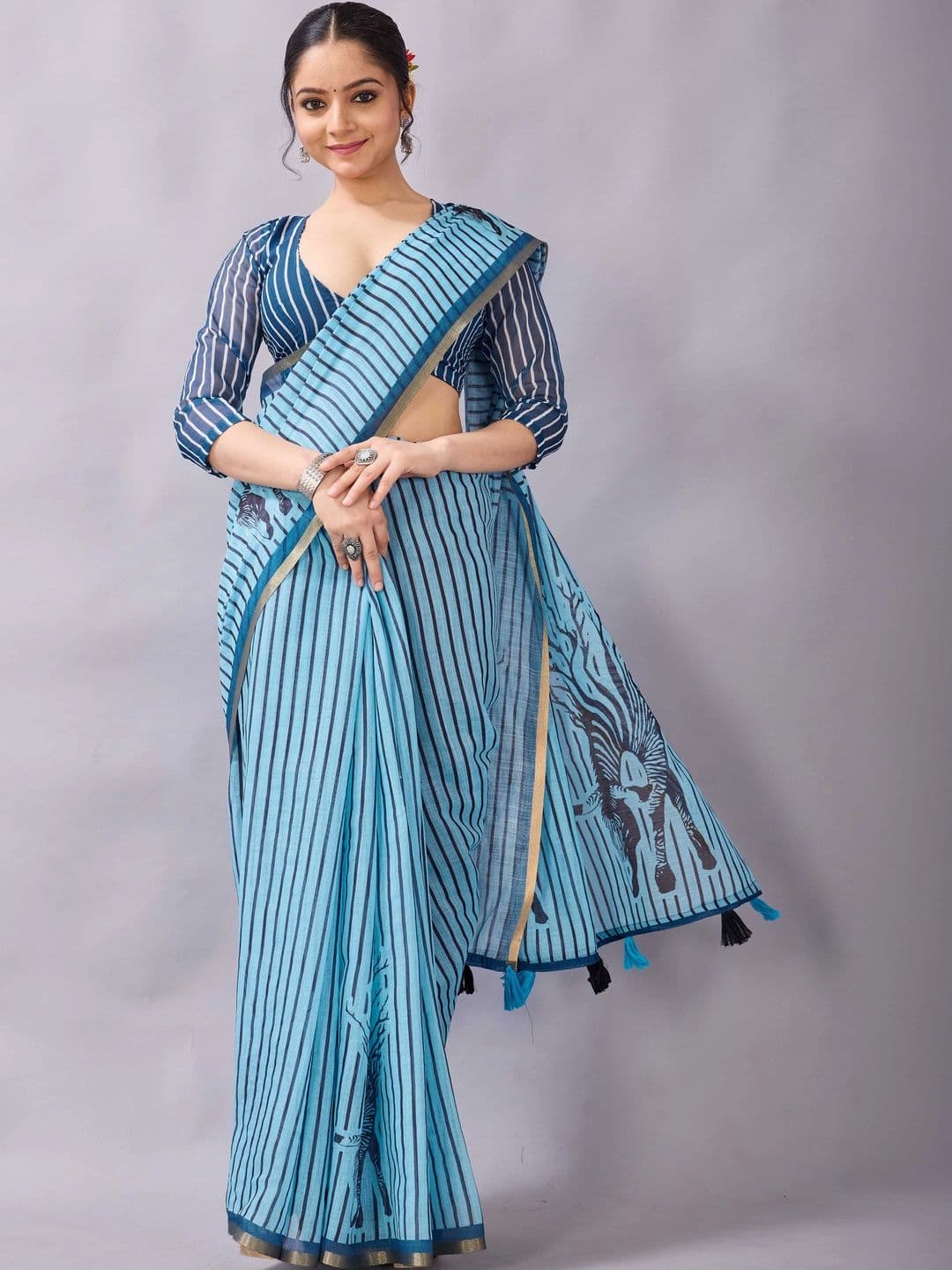 Mitera Striped Linen Blend Designer Saree - view 1