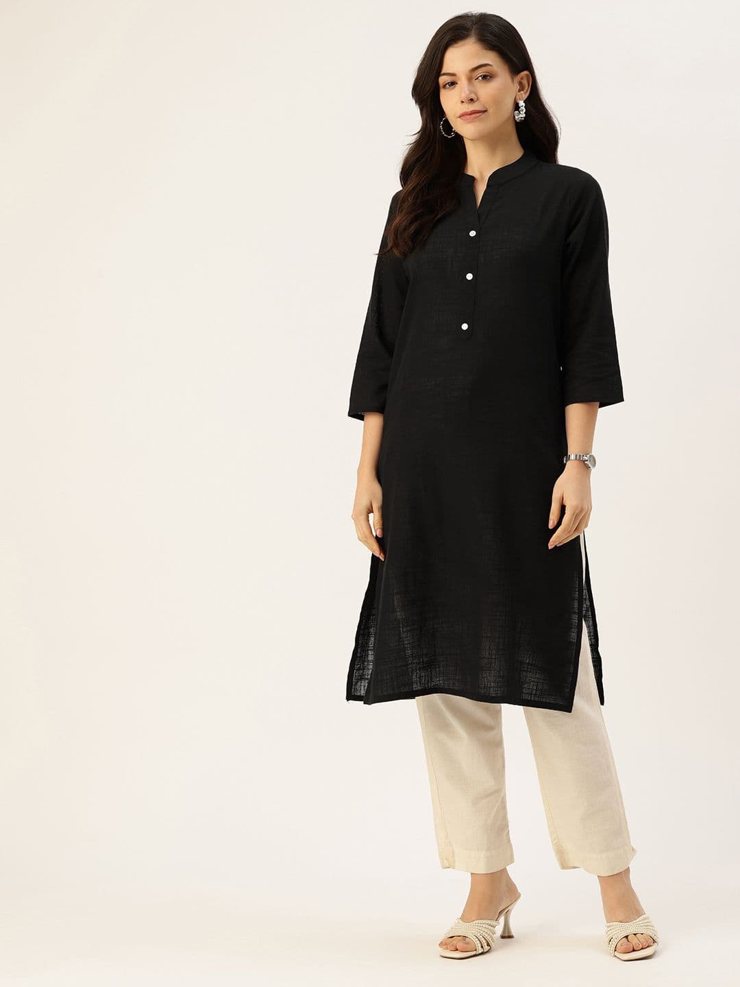 FERANOID Women V-Neck Solid Cotton Kurta Kurta - view 1