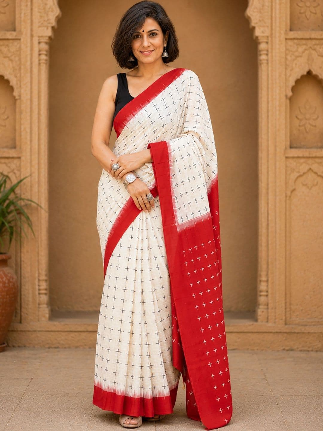 Mitera Linen Blend Block Woven Design Printed Saree - view 1
