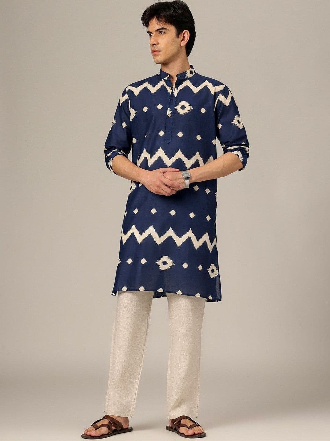 DENNISON Men Geometric Printed Block Print Kurta - view 1