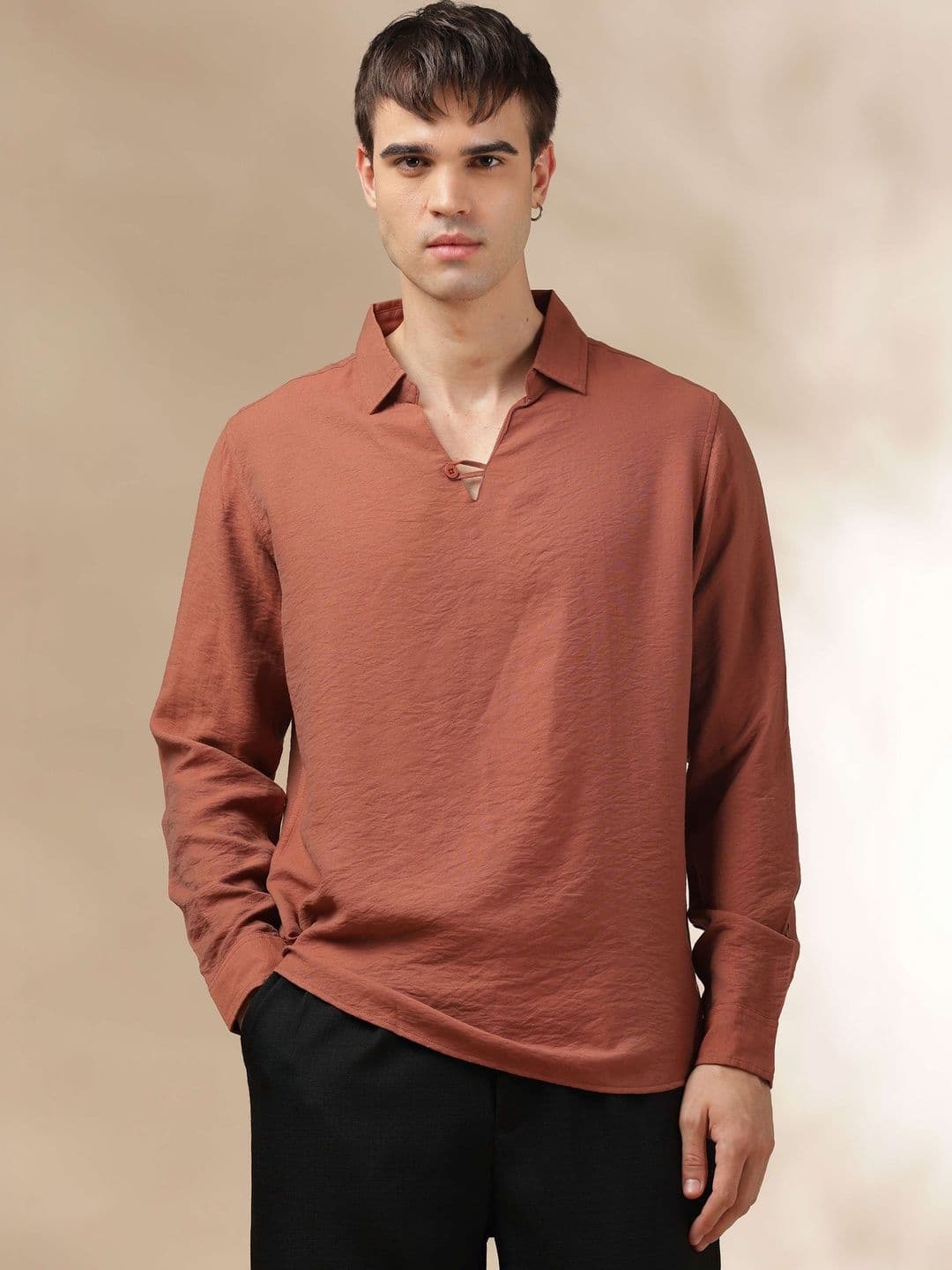 HE SPOKE Men Solid Smart Casual Nylon Blend Breathable Shirt - view 1