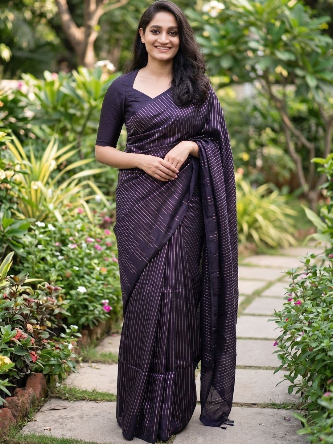 Aaishvyapparels Woven Design Saree With Silver Stripes - view 1