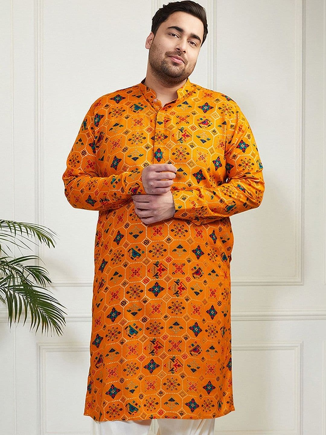 VASTRAMAY Ethnic Motifs Printed Mandarin Collar Straight Kurta - view 1