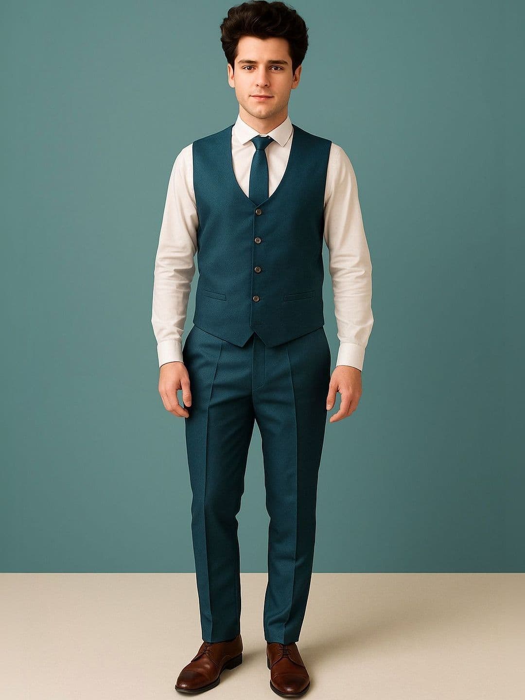 Rajkuwar Self Design Notched Lapel Single Breasted Five-Piece Suit - view 1