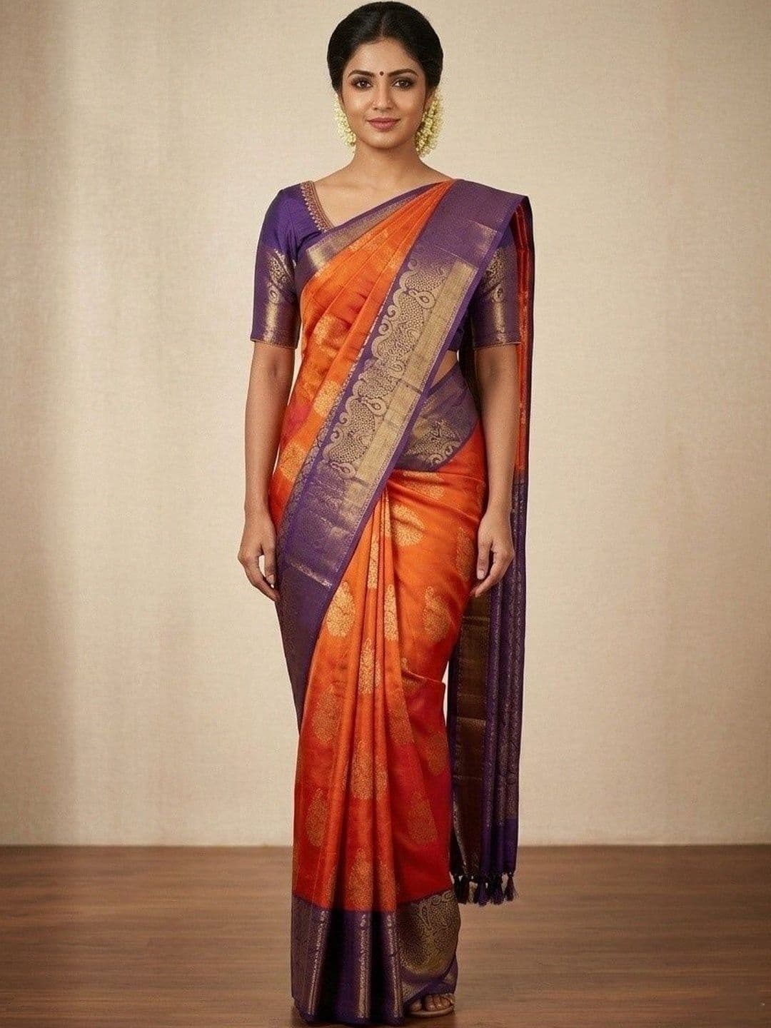 RUTVA FASHION Ethnic Motifs Zari Kanchipuram Saree - view 1