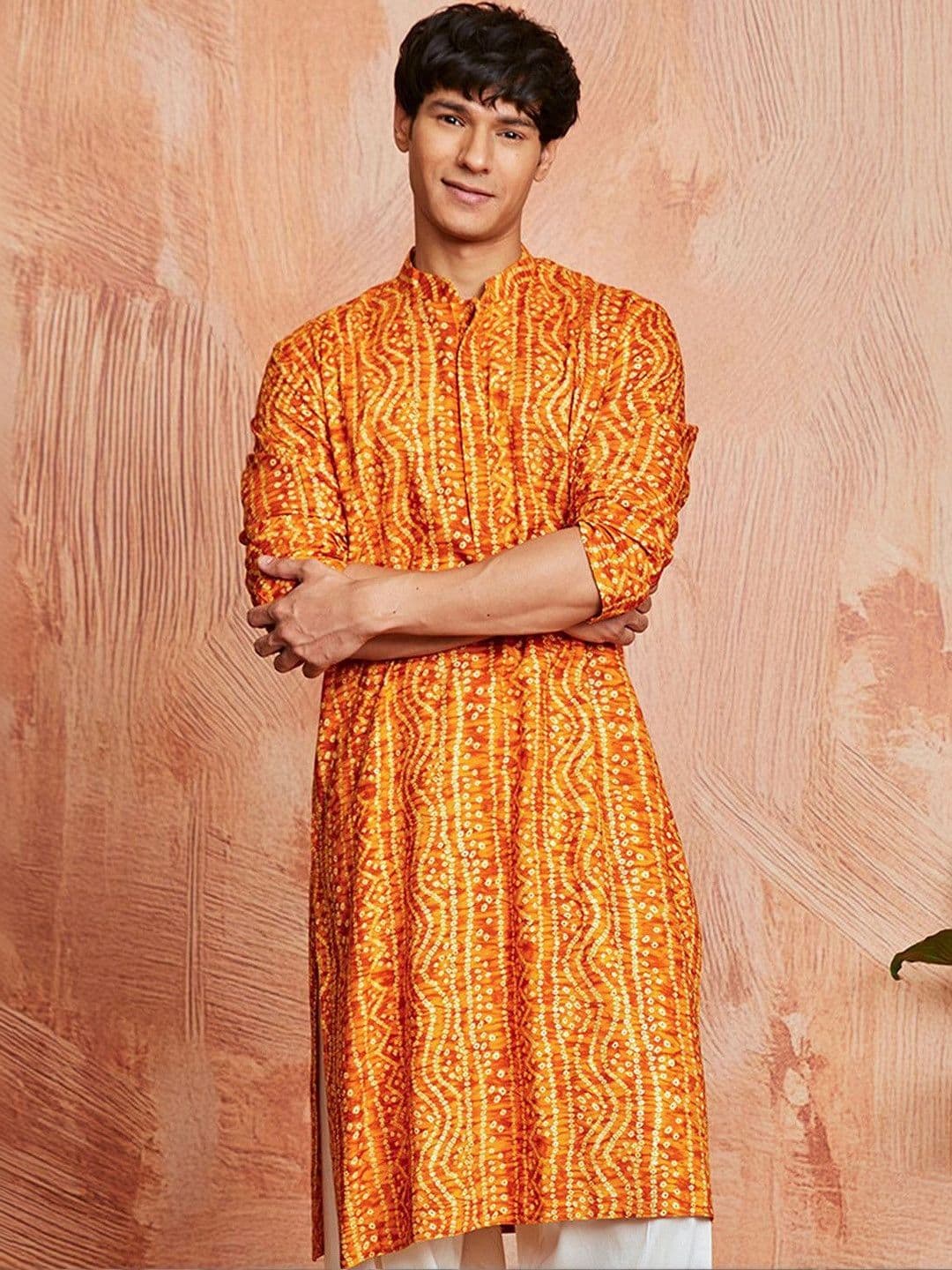 VASTRAMAY Bandhani Printed Mandarin Collar Straight Kurta - view 1