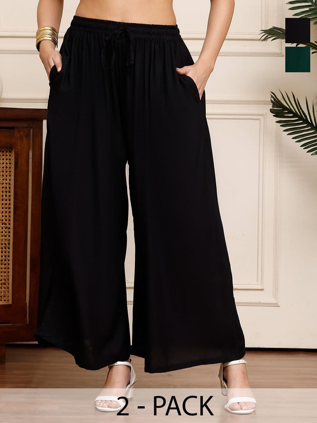 KALINI Women 2 Flared Ethnic Palazzos - view 1