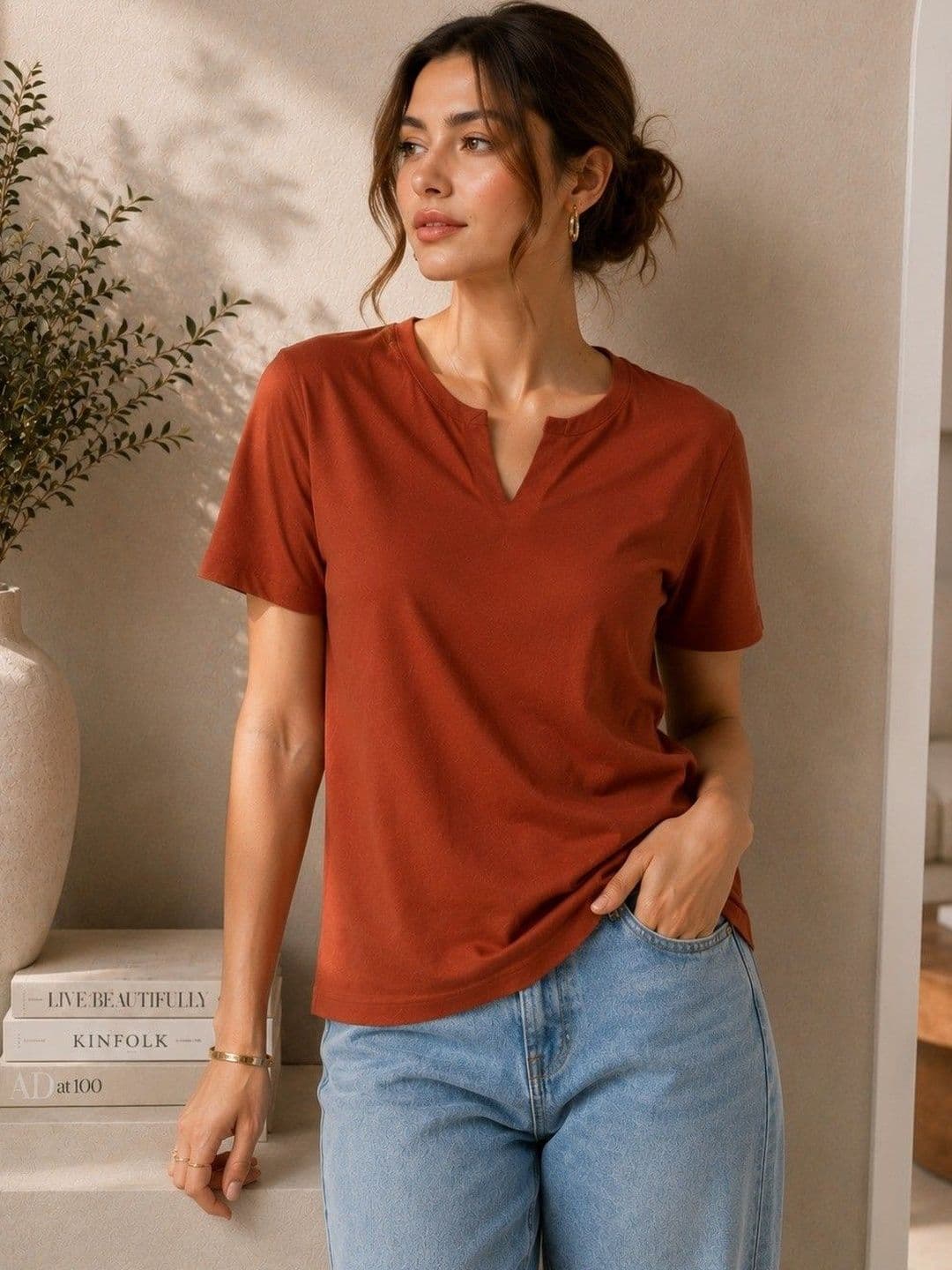 Adyavastram Women V-Neck T-shirt - view 1