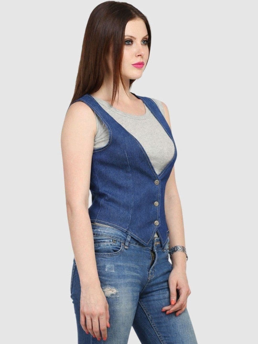 Cottinfab Denim V-Neck Waistcoat - view 1