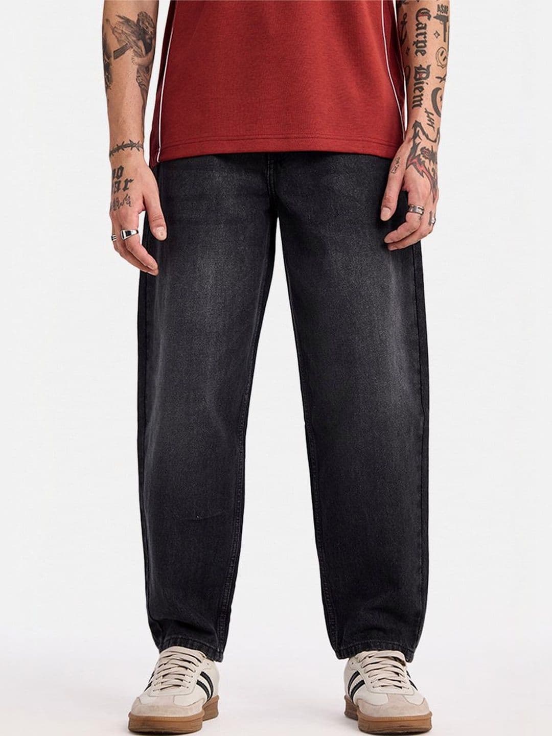 Snitch Charcoal Grey Mid-Rise Baggy Jeans - view 1