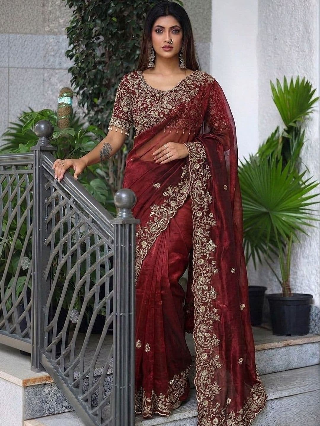 Sitanjali Embellished Embroidered Silk Blend Heavy Work Saree - view 1