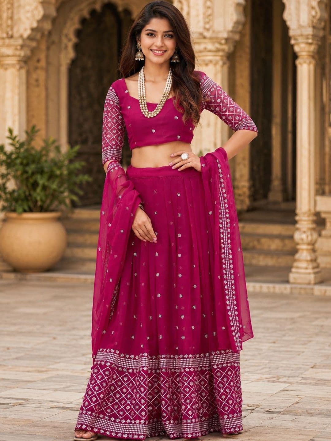 Warthy Ent Embroidered Sequinned Ready to Wear Lehenga & Unstitched Blouse With Dupatta - view 1