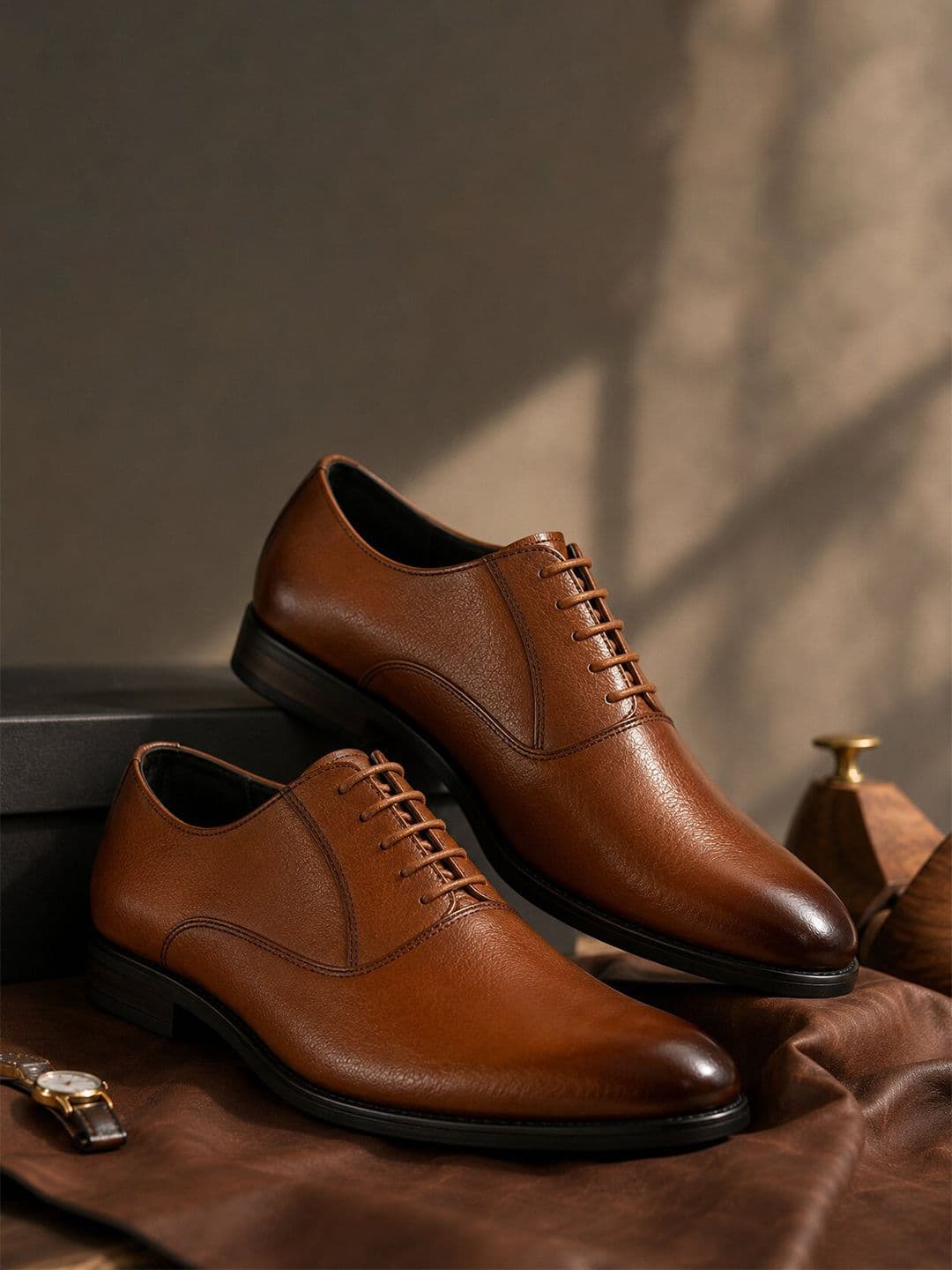 Provogue Men Textured Leather Pointed Toe Lace-Ups Formal Oxfords - view 1