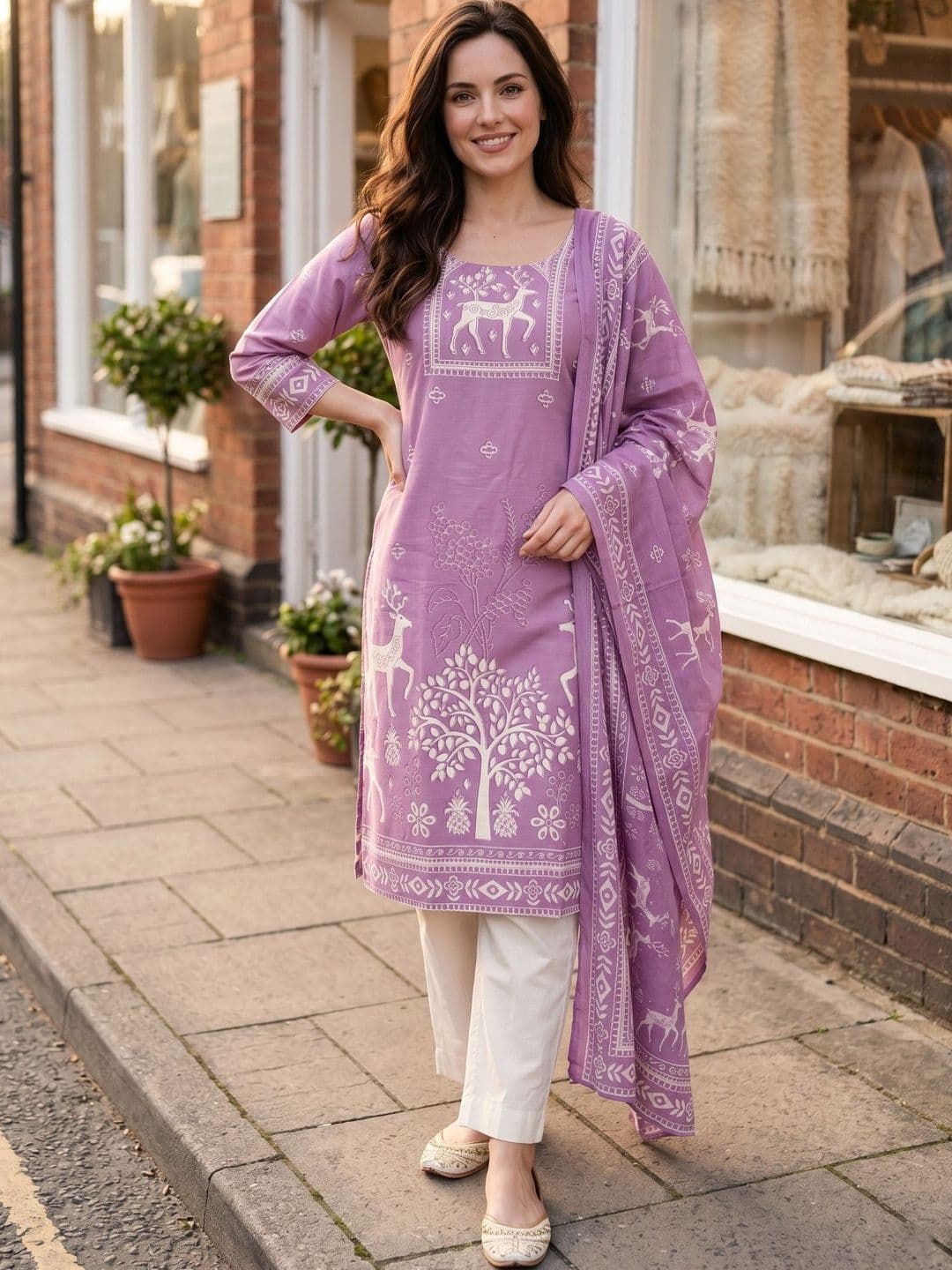 HIVA TRENDZ Women Ethnic Motifs Printed Regular Kurta with Trousers & With Dupatta - view 1