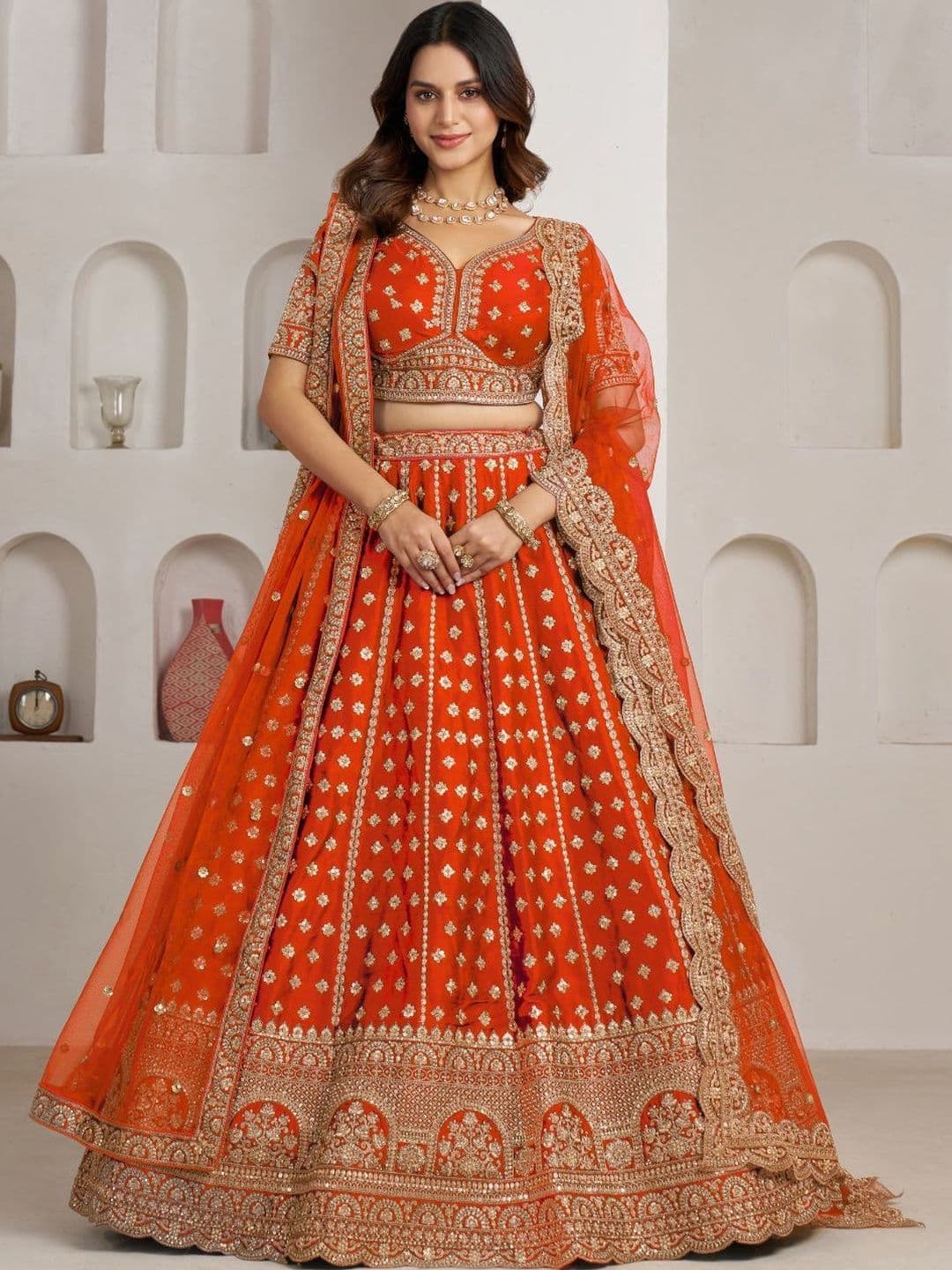 KESAR FAB Embroidered Beads and Stones Semi-Stitched Lehenga & Unstitched Blouse With Dupatta - view 1