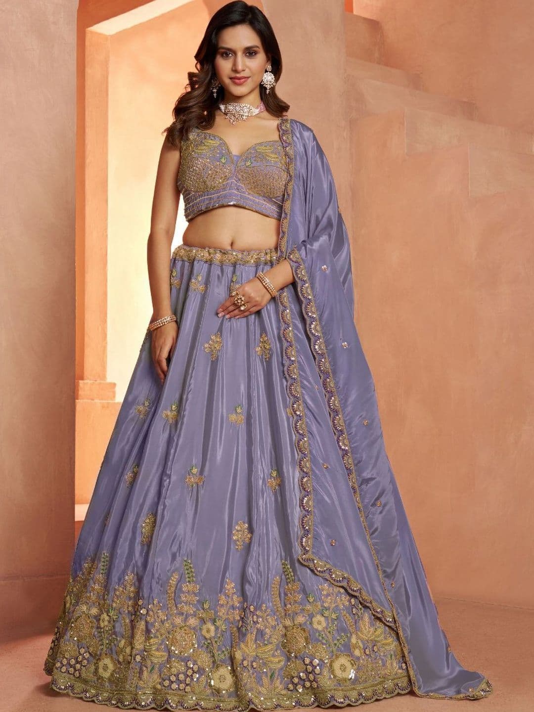 KESAR FAB Embellished Thread Work Semi-Stitched Lehenga & Unstitched Blouse With Dupatta - view 1