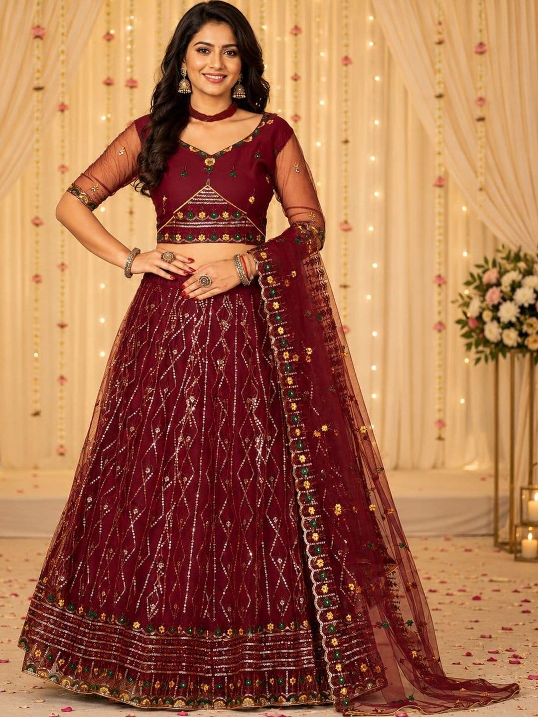 Warthy Ent Embellished Sequinned Ready to Wear Lehenga & Unstitched Blouse With Dupatta - view 1