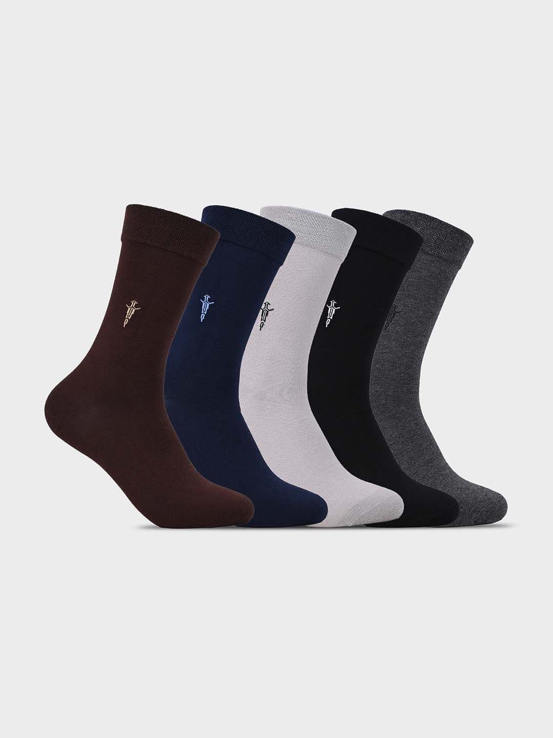 FOOTONS Men Pack of 5 Solid Cotton Ribbed Cuff for Regular Wear Calf Length Socks - view 1