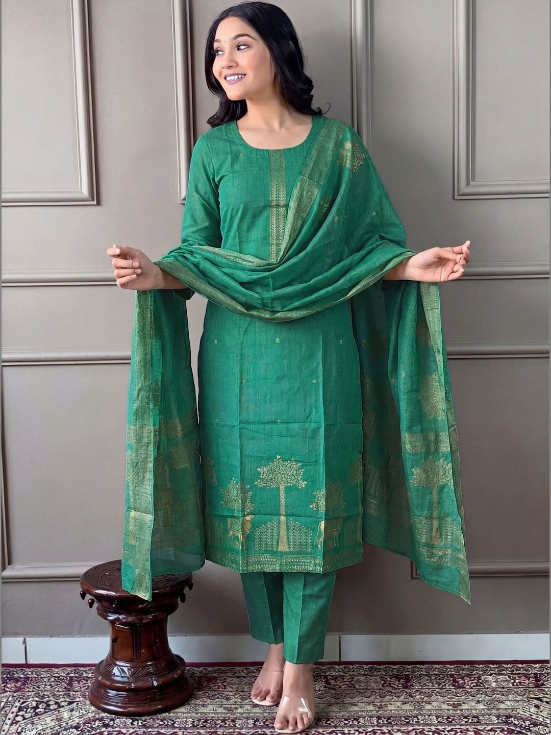 ANKHIR ERA Women Ethnic Motifs Printed Regular Kurta with Trousers & With Dupatta - view 1