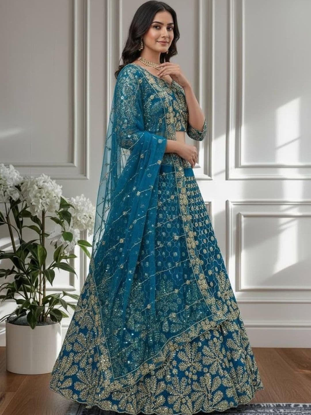 eemony Embroidered Semi-Stitched Lehenga & Unstitched Blouse With Dupatta - view 1
