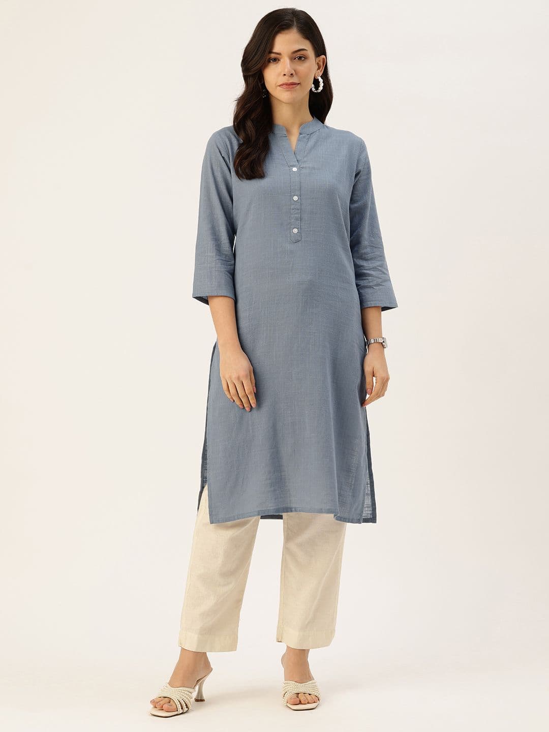 FERANOID V-Neck Straight Cotton Kurta - view 1
