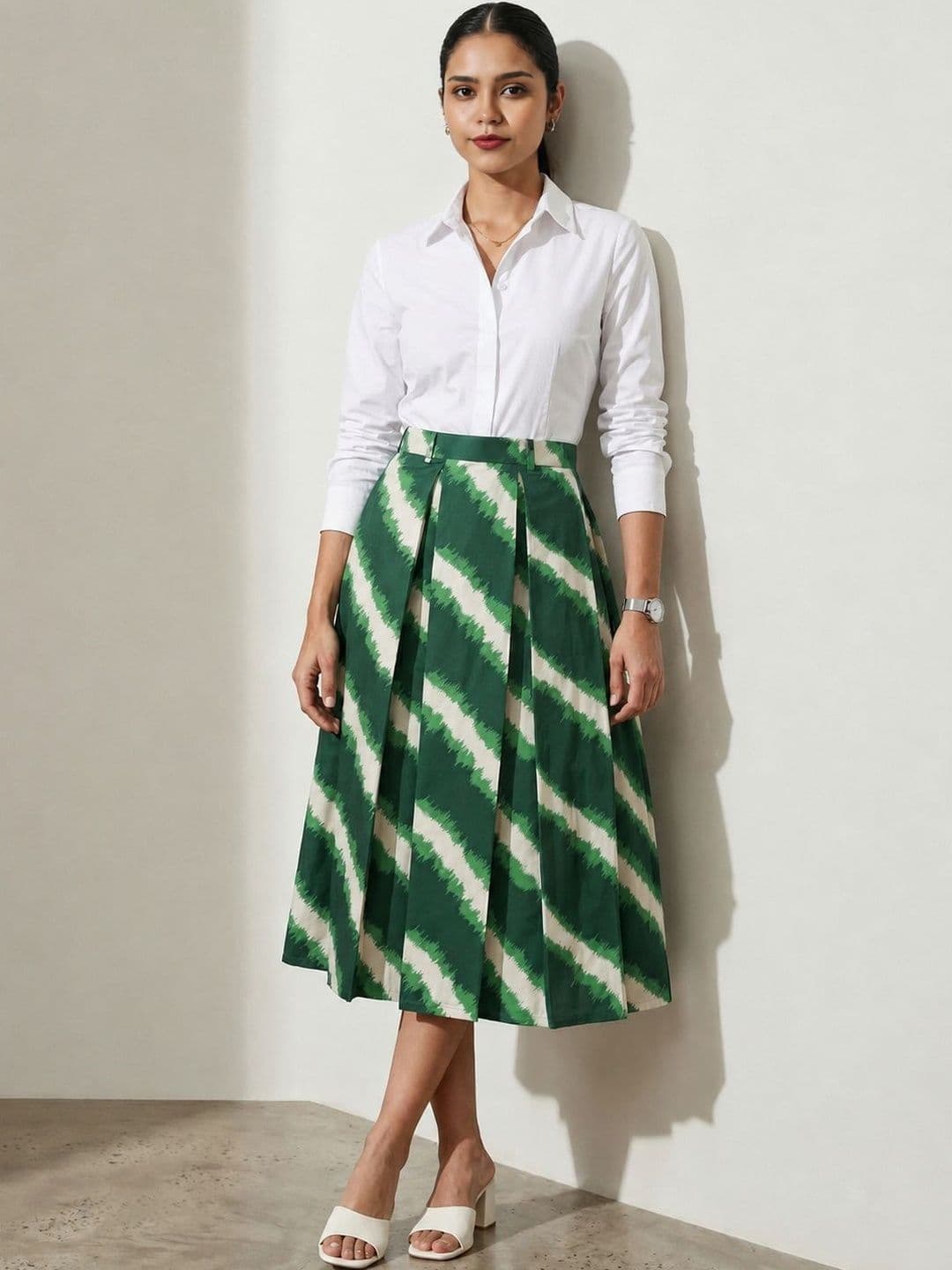 BLUE PIEGEON Women Pure Cotton Blend Abstract Tie and Dye Midi Flared Skirt - view 1