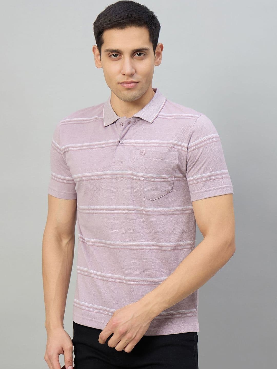 Duke Men Striped Polo Collar Pockets T-shirt - view 1