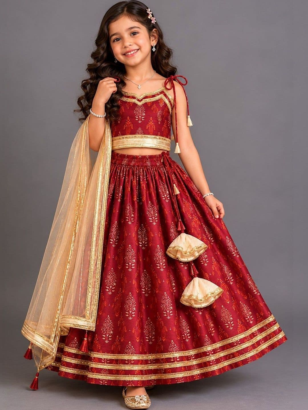 The Little Tales Girls Embroidered Ready to Wear Lehenga & Blouse With Dupatta - view 1