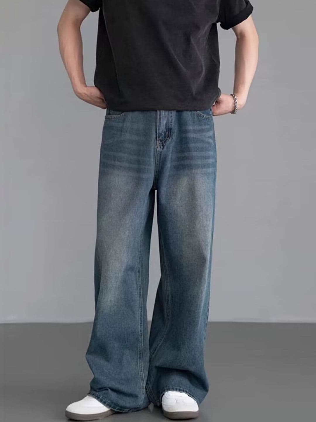 StyleCast Men Wide Leg Mid-Rise Low Distress Light Fade Jeans - view 1