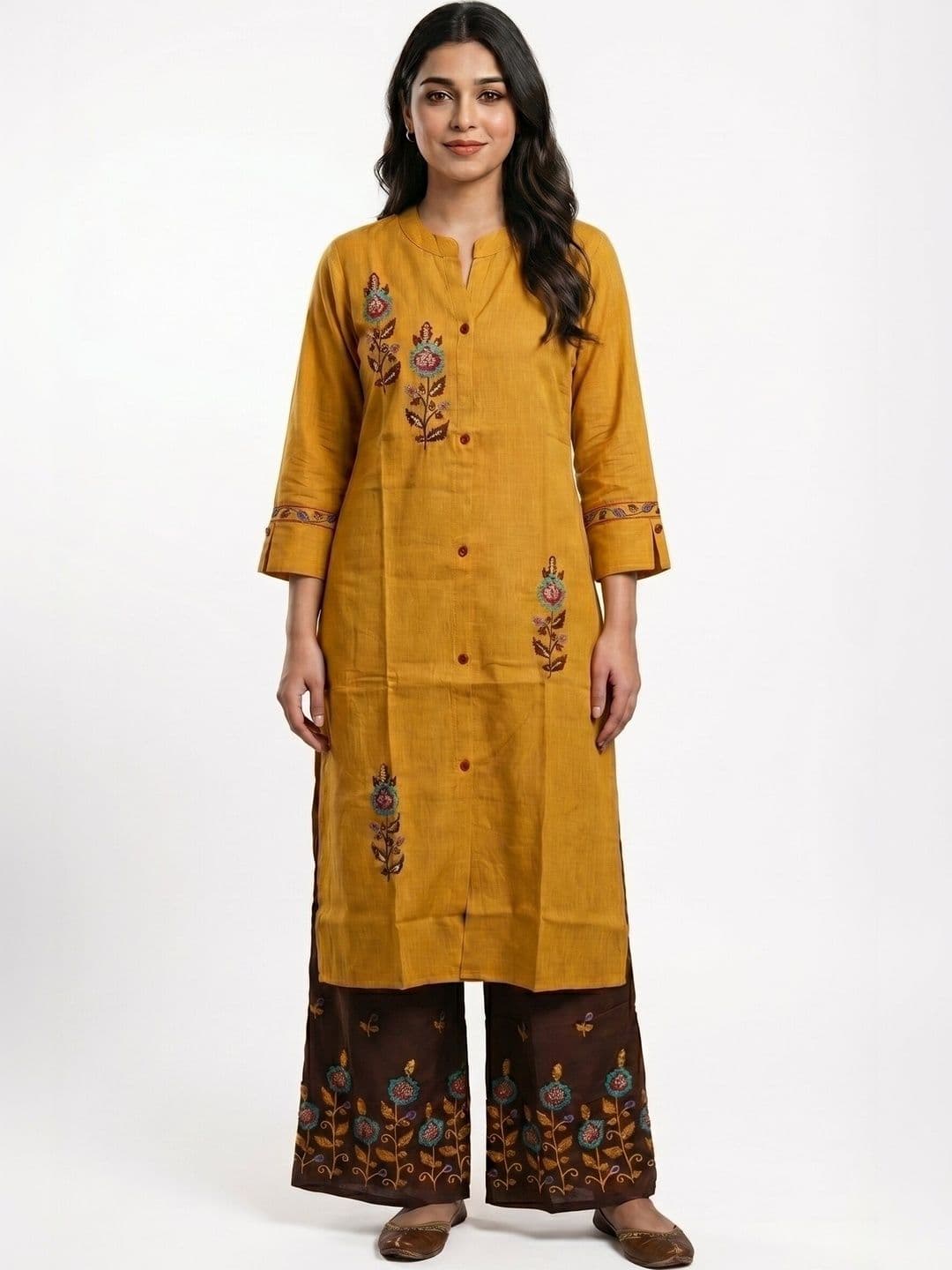 Pehroam Women Floral Embroidered Regular Thread Work Kurta With Palazzos - view 1