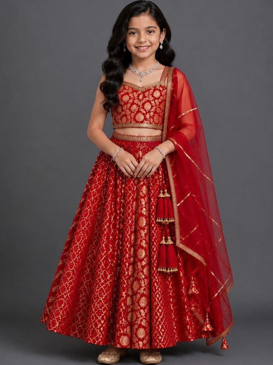 The Little Tales Girls Embroidered Ready to Wear Lehenga & Blouse With Dupatta - view 1
