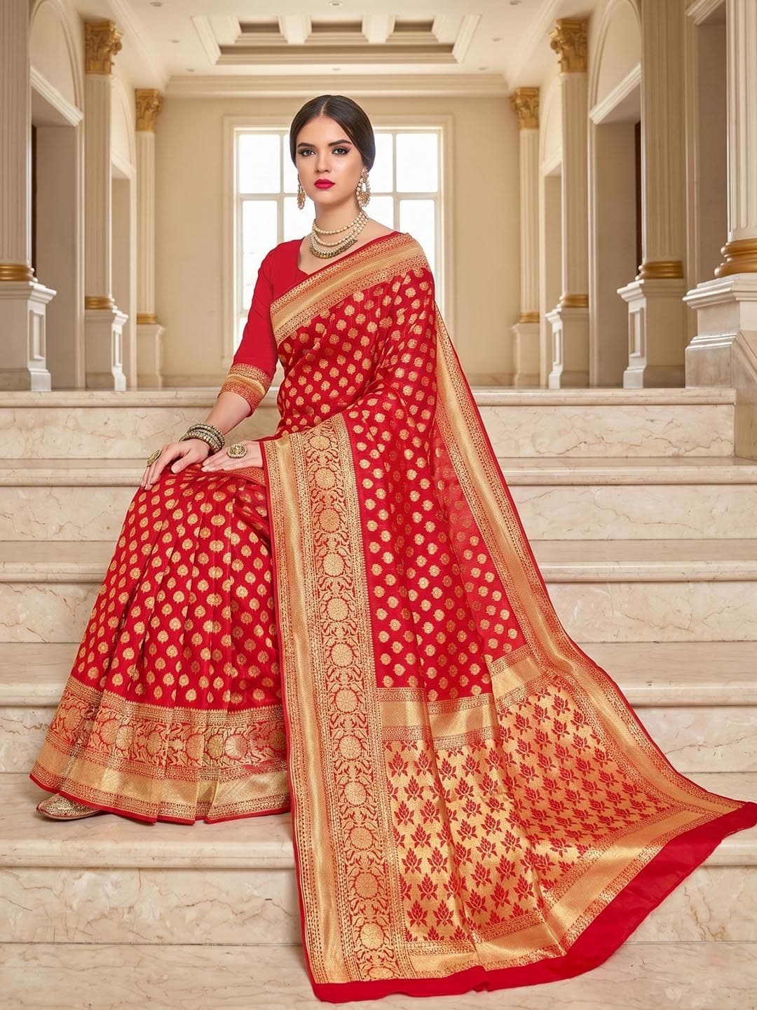 FABLAND Woven Design Zari Silk Blend Heavy Work Kanjeevaram Saree - view 1