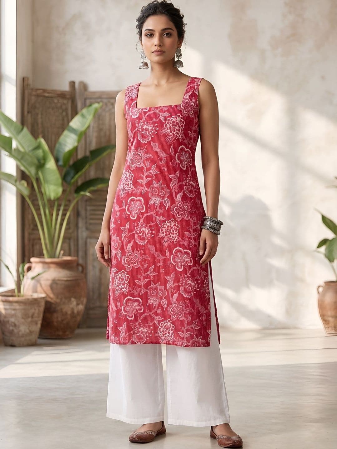 Nayo Pink Floral Cotton Printed Tunic With Palazzos - view 1