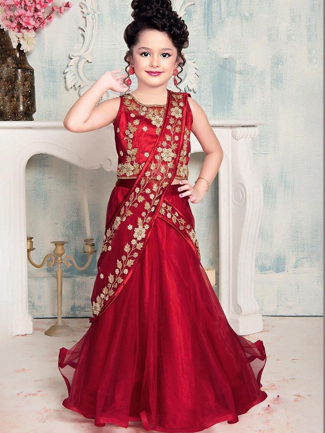 KALINI Girls Embroidered Ready to Wear Lehenga & - view 1