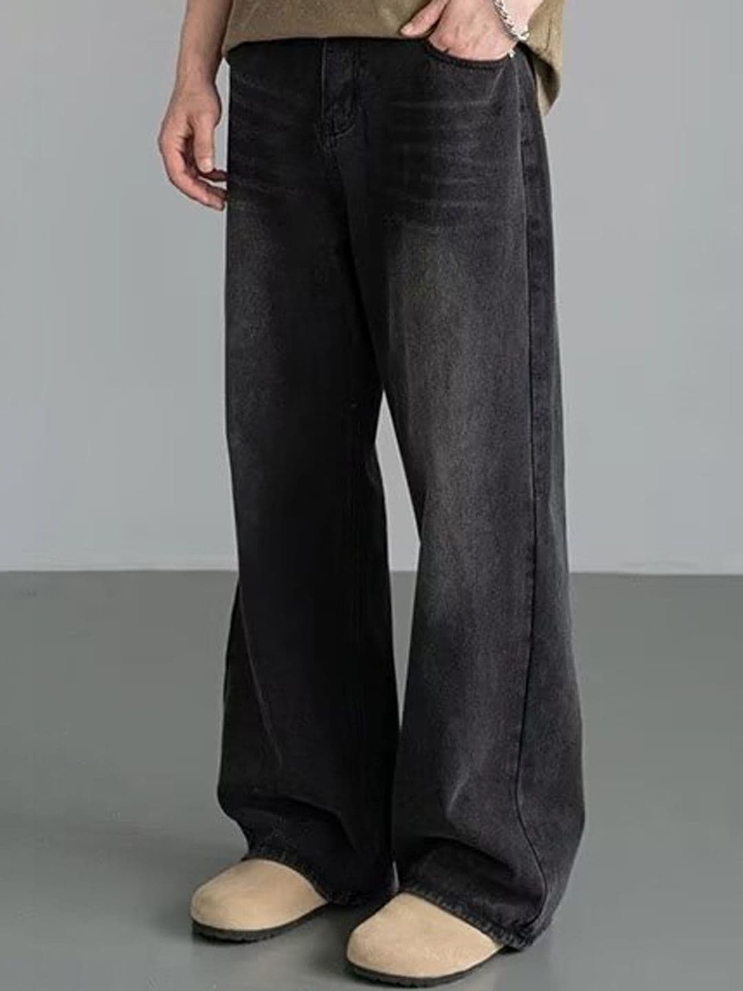 StyleCast Men Wide Leg Mid-Rise Low Distress Light Fade Jeans - view 1