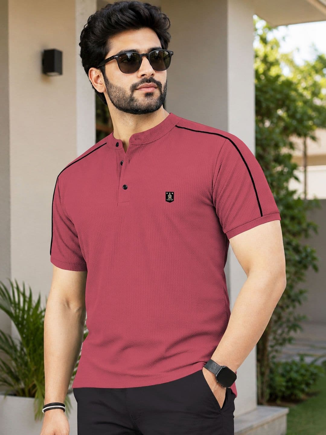 VeBNoR Men Mandarin Collar T-shirt - view 1