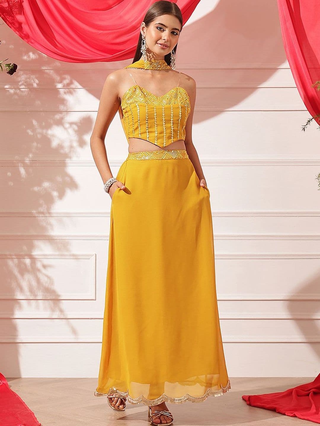 indo street Embellished Ready to Wear Lehenga & Blouse With Dupatta - view 1