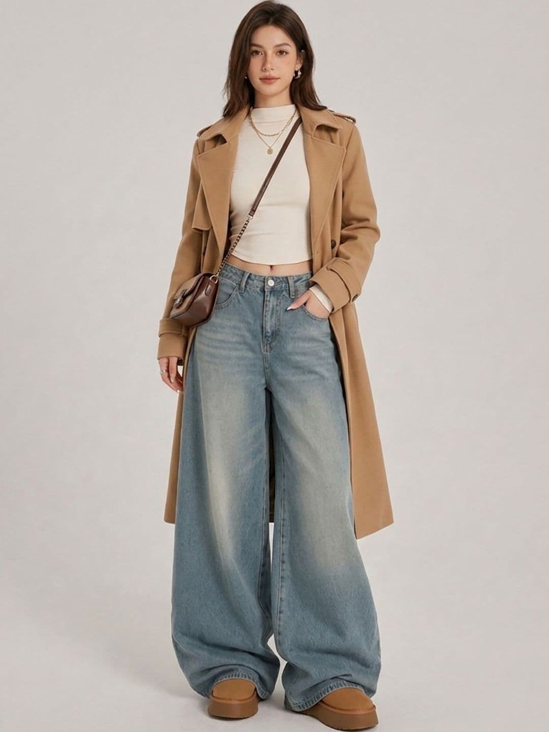 Kotty Women Wide Leg Mid-Rise Low Distress Light Fade Stretchable Jeans - view 1