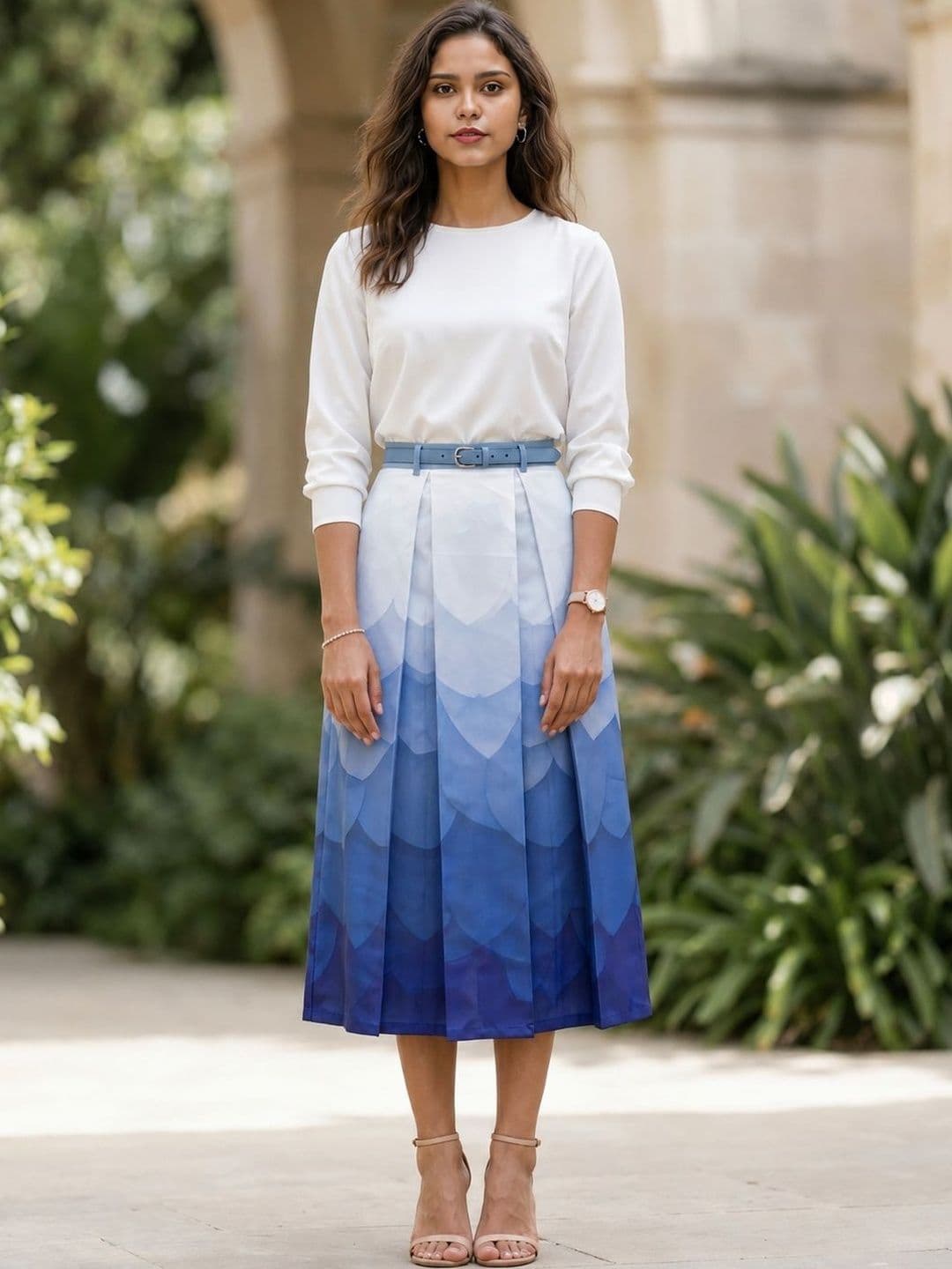 BLUE PIEGEON Women Pure Cotton Blend Abstract Tiered Midi Flared Skirt - view 1