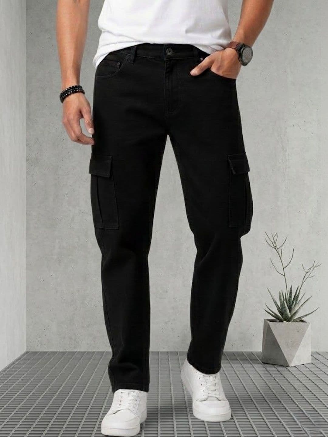 WOOMNY Men Mom Fit Mid-Rise Denim Cargo Styles Jeans - view 1