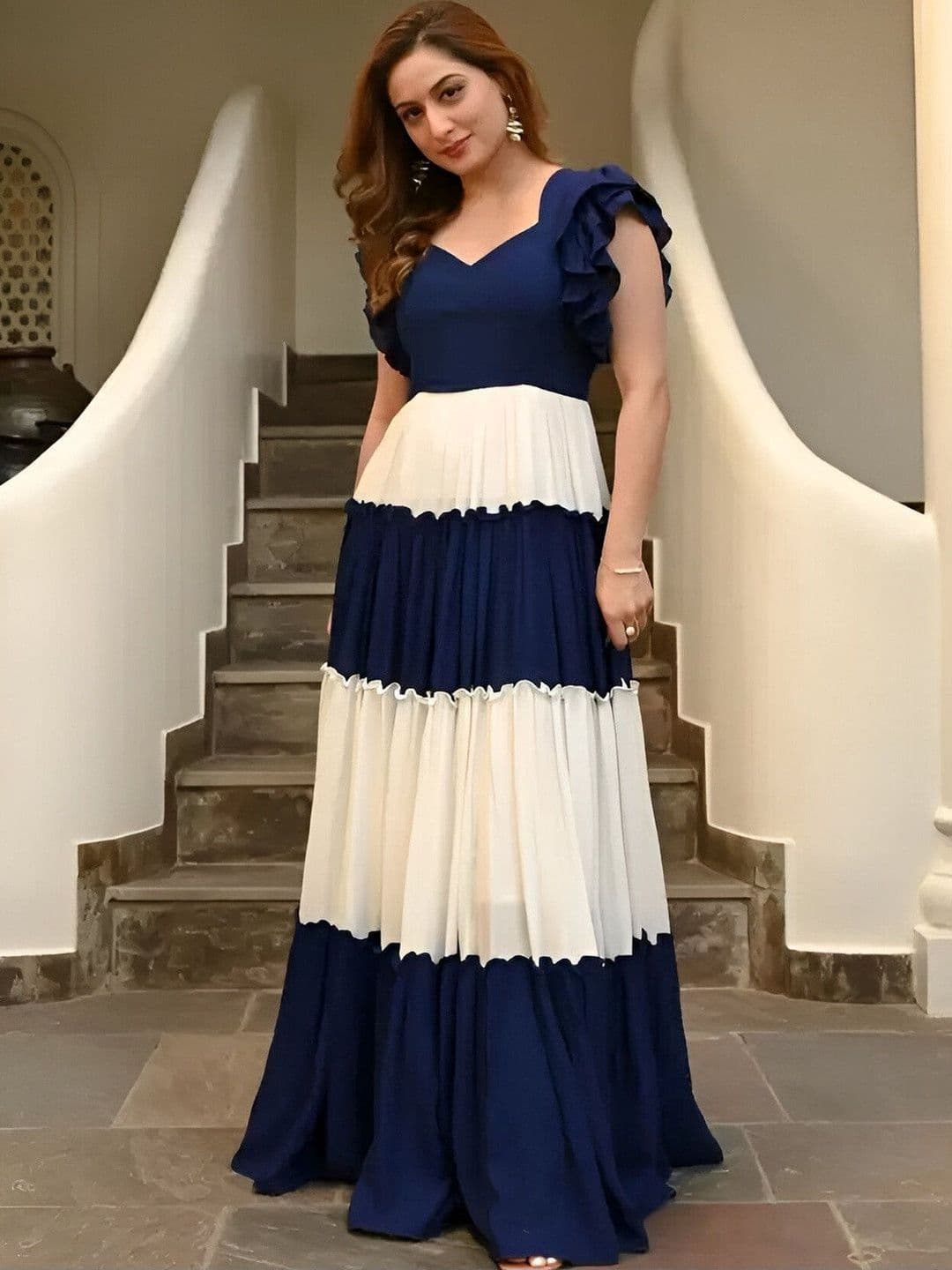Sangria Colourblocked Sweetheart Neck Anarakli Ethnic Dresses - view 1