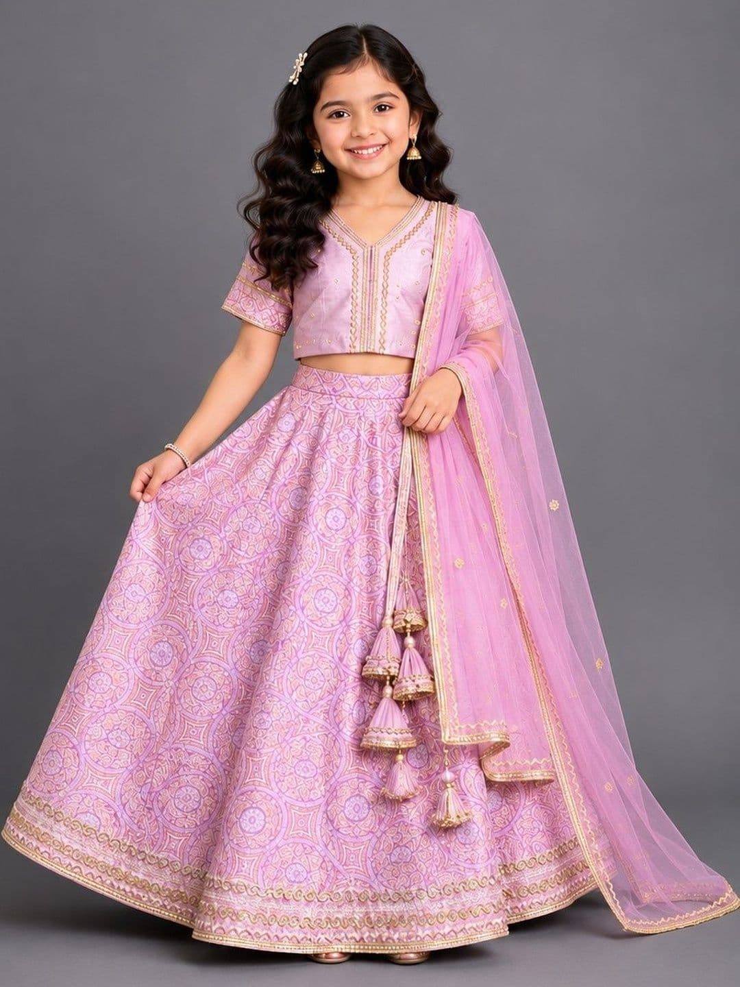 The Little Tales Girls Embellished Sequinned Ready to Wear Lehenga & Blouse With Dupatta - view 1