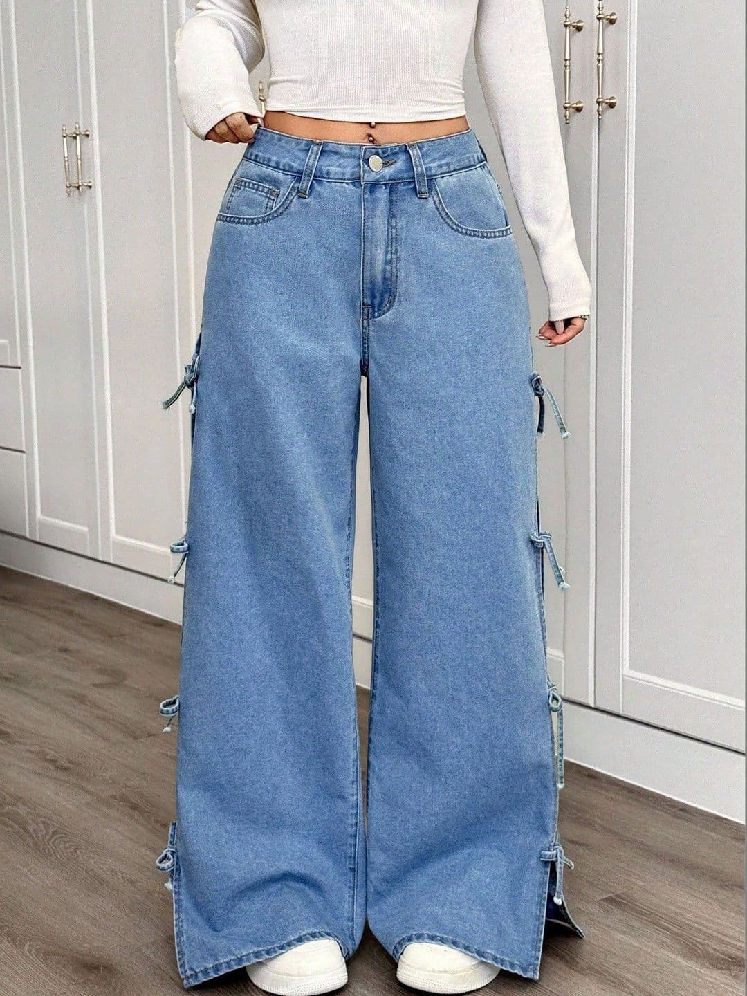 Crazeis Women Comfort Wide Leg High-Rise Light Fade Acid Wash Stretchable Jeans - view 1